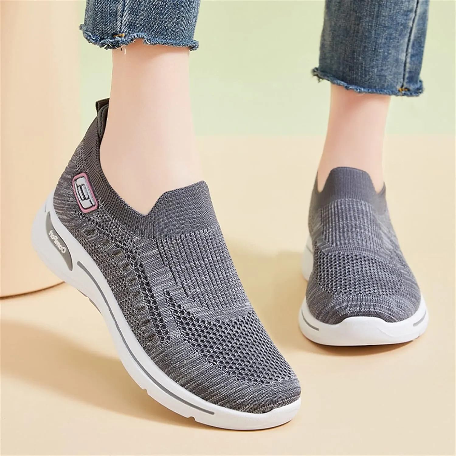 Orthopedic Shoes for Women Slip On Comfort Breathable Knit Sneakers Non-Slip Woven Sneakers Lightweight Slip-On Sneakers