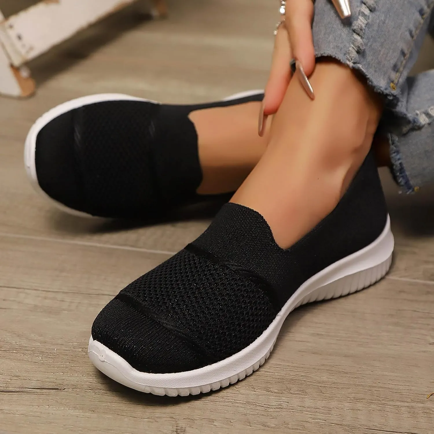 Orthopedic Walking Shoes for Women 2025,Women's Woven Breathable Soft Go Walking Slip on Diabetic Foam Hands Free Slip in Sneakers
