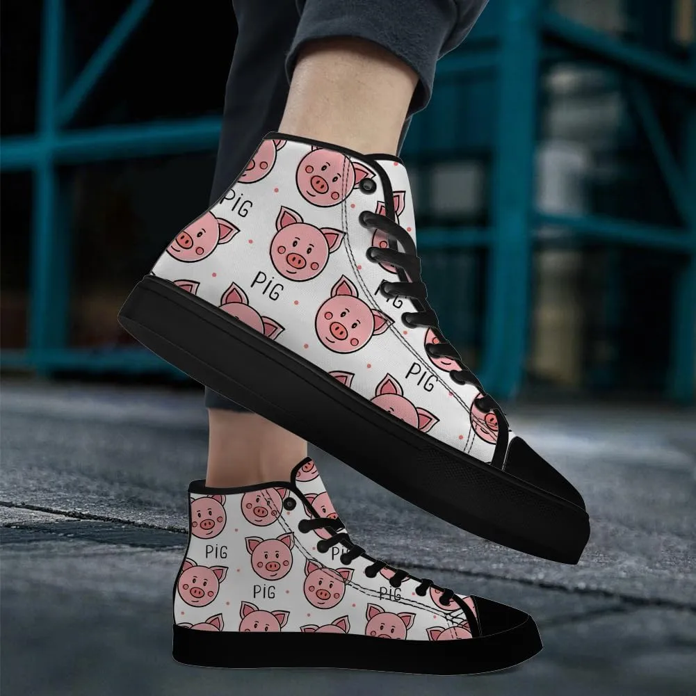 Pig Shoes High Top Canvas Sneakers Lace Up Casual Walking Shoes Gifts for Men Women