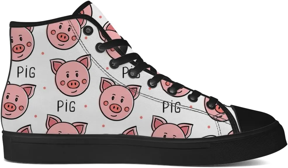 Pig Shoes High Top Canvas Sneakers Lace Up Casual Walking Shoes Gifts for Men Women