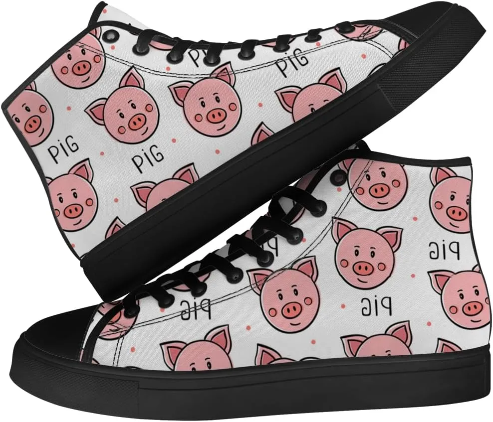 Pig Shoes High Top Canvas Sneakers Lace Up Casual Walking Shoes Gifts for Men Women