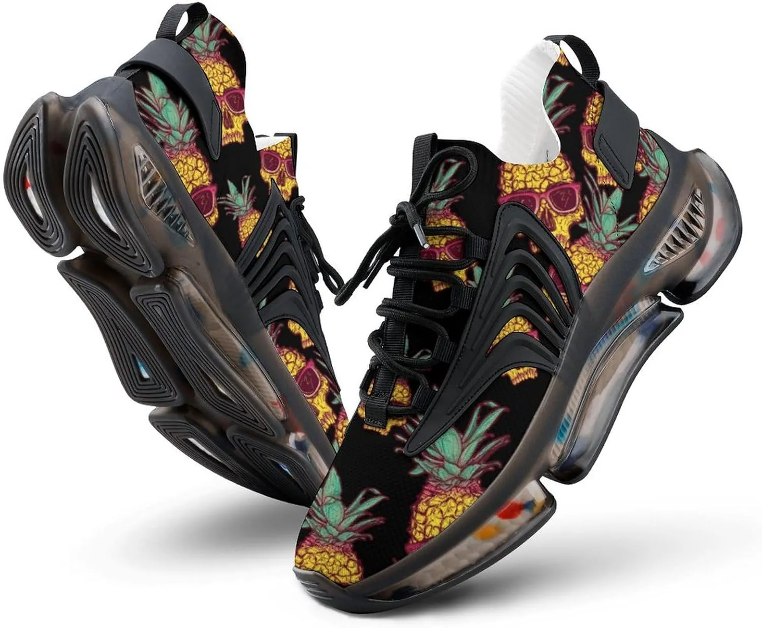 Pineapple Skull Wear Glasses Walking Shoes for Men Lightweight Tennis Fashion Elastic Sports Shoes Cushion Basketball Shoes
