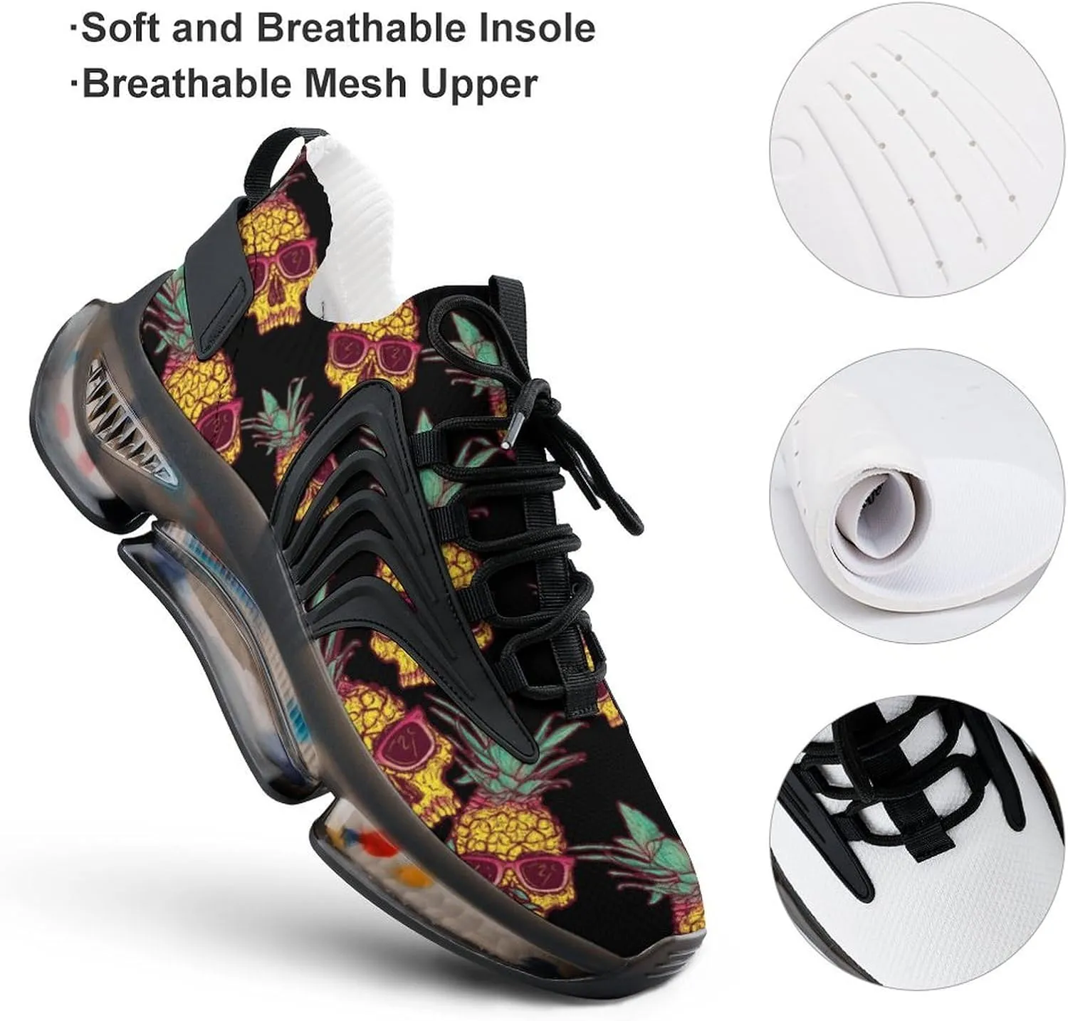 Pineapple Skull Wear Glasses Walking Shoes for Men Lightweight Tennis Fashion Elastic Sports Shoes Cushion Basketball Shoes