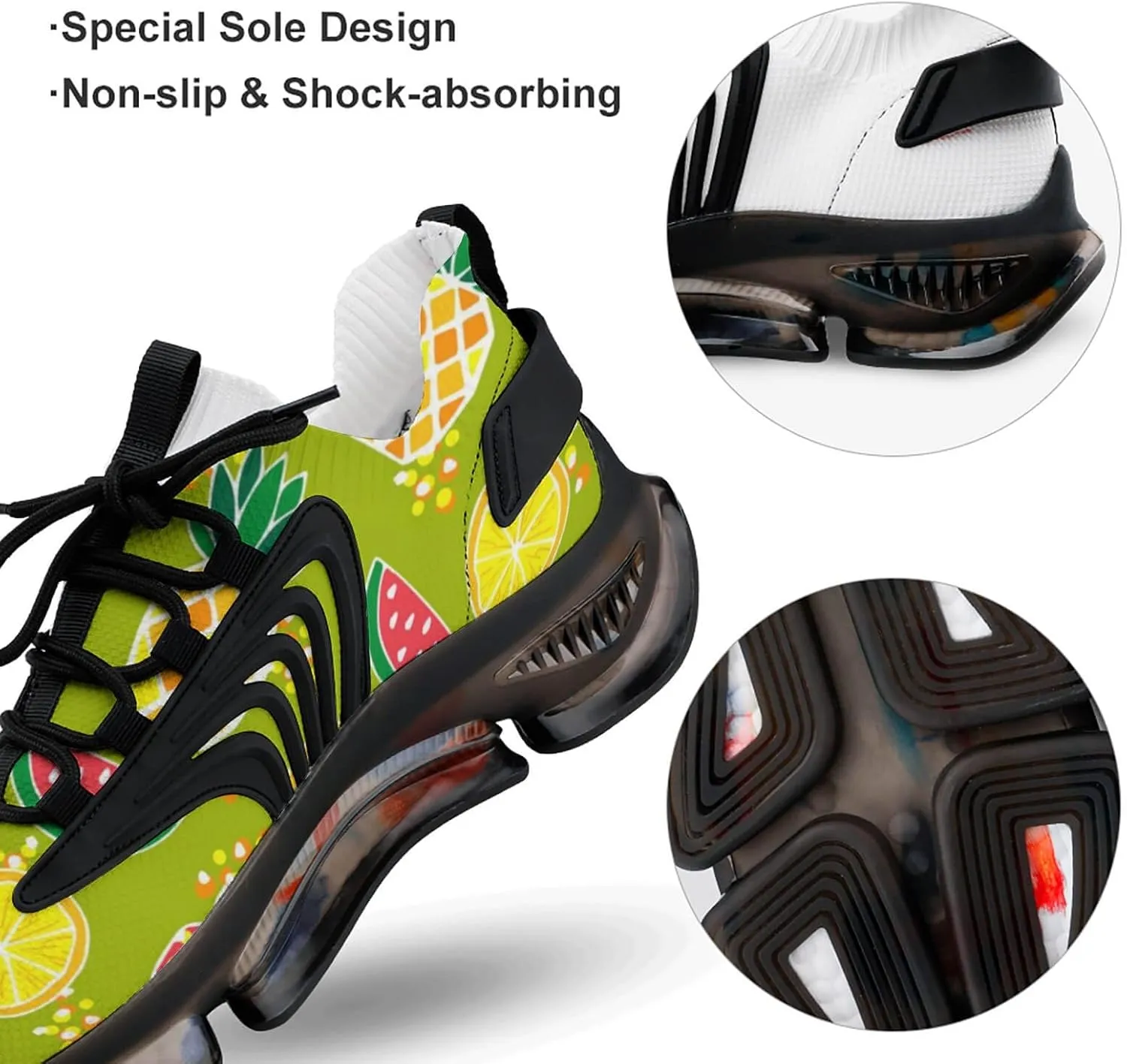 Pineapples Strawberries Walking Shoes for Men Lightweight Tennis Fashion Elastic Sports Shoes Cushion Basketball Shoes