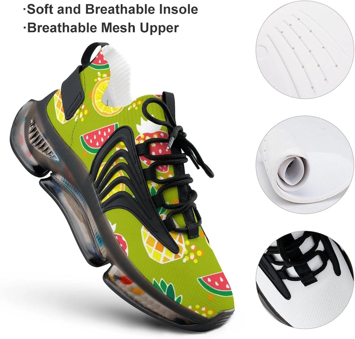 Pineapples Strawberries Walking Shoes for Men Lightweight Tennis Fashion Elastic Sports Shoes Cushion Basketball Shoes
