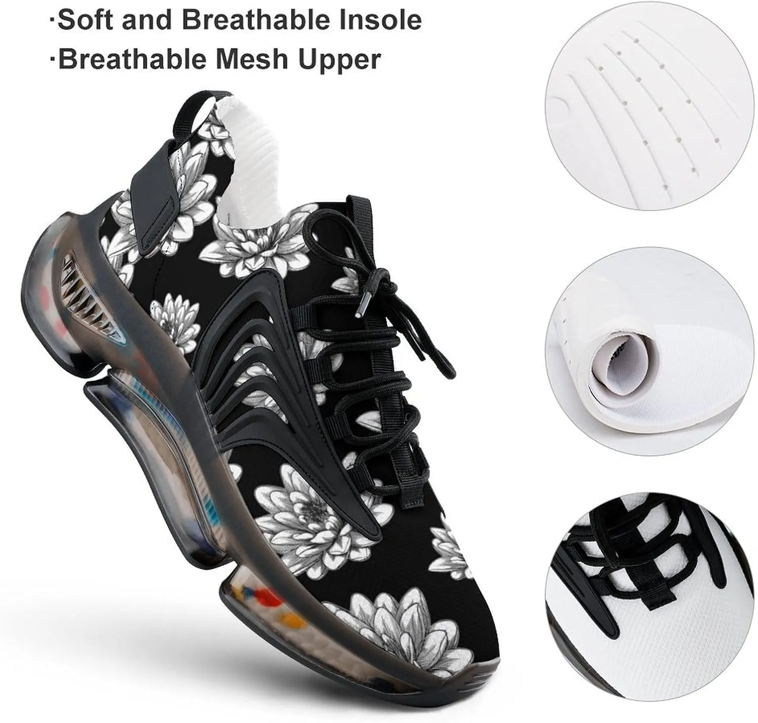 Plant Flower Walking Shoes for Men Lightweight Tennis Fashion Elastic Sports Shoes Cushion Basketball Shoes