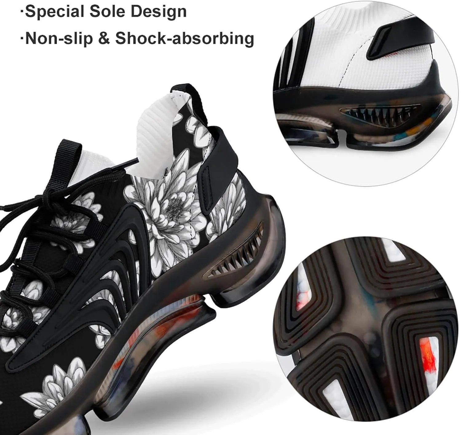 Plant Flower Walking Shoes for Men Lightweight Tennis Fashion Elastic Sports Shoes Cushion Basketball Shoes