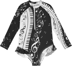 QUGRL Girls Rash Guard Bathing Suit Long Sleeve One Piece Swimsuits UPF 50  Toddler Kids Zipper Swimwear 3-12 Years