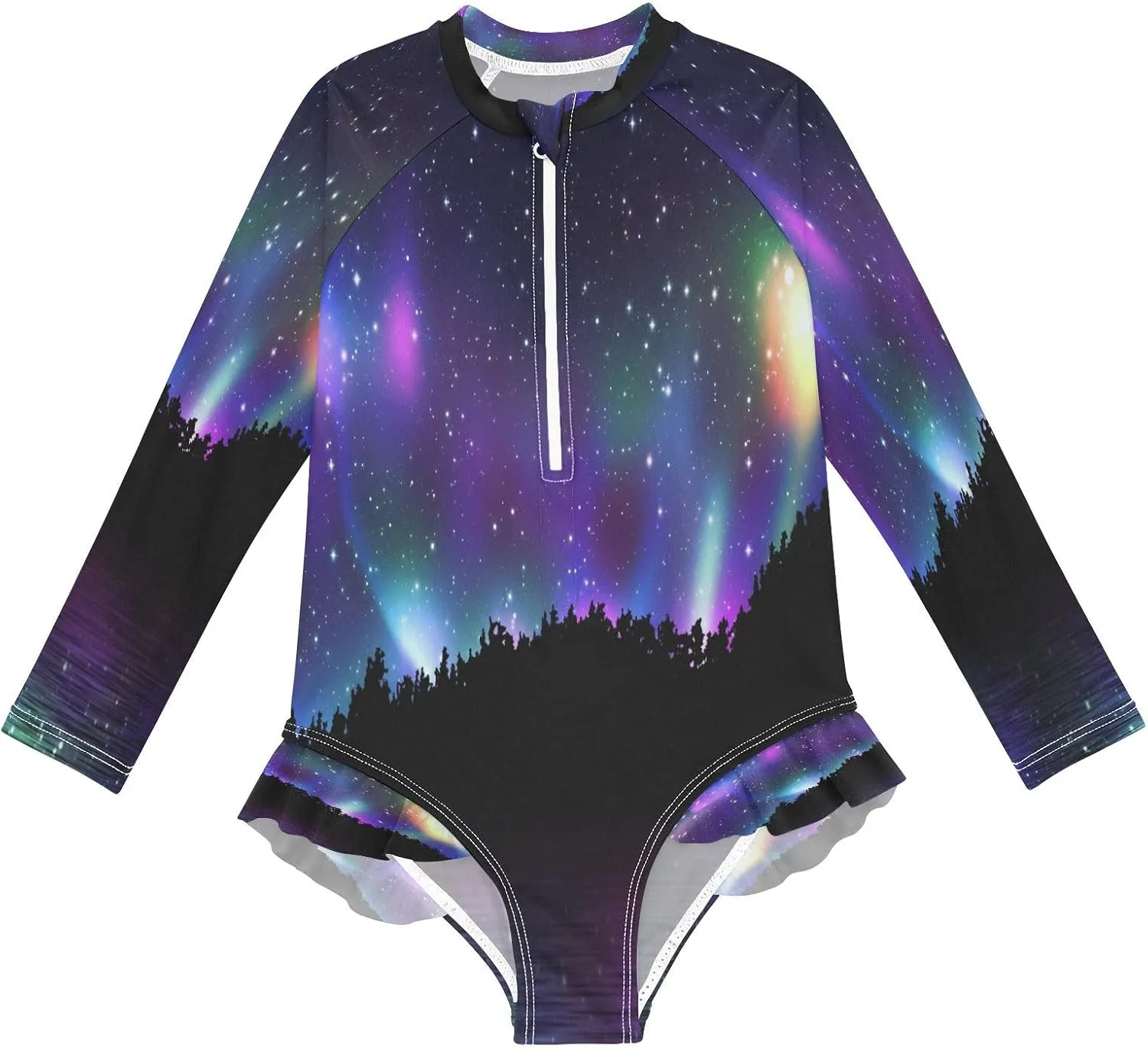 QUGRL Girls Rash Guard Bathing Suit Long Sleeve One Piece Swimsuits UPF 50  Toddler Kids Zipper Swimwear 3-12 Years