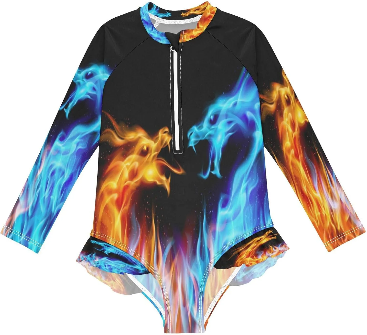 QUGRL Girls Rash Guard Bathing Suit Long Sleeve One Piece Swimsuits UPF 50  Toddler Kids Zipper Swimwear 3-12 Years