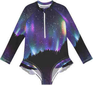 QUGRL Girls Rash Guard Bathing Suit Long Sleeve One Piece Swimsuits UPF 50  Toddler Kids Zipper Swimwear 3-12 Years