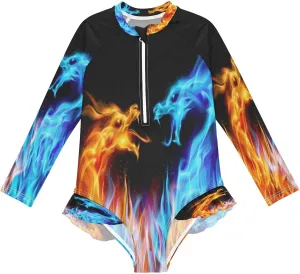 QUGRL Girls Rash Guard Bathing Suit Long Sleeve One Piece Swimsuits UPF 50  Toddler Kids Zipper Swimwear 3-12 Years