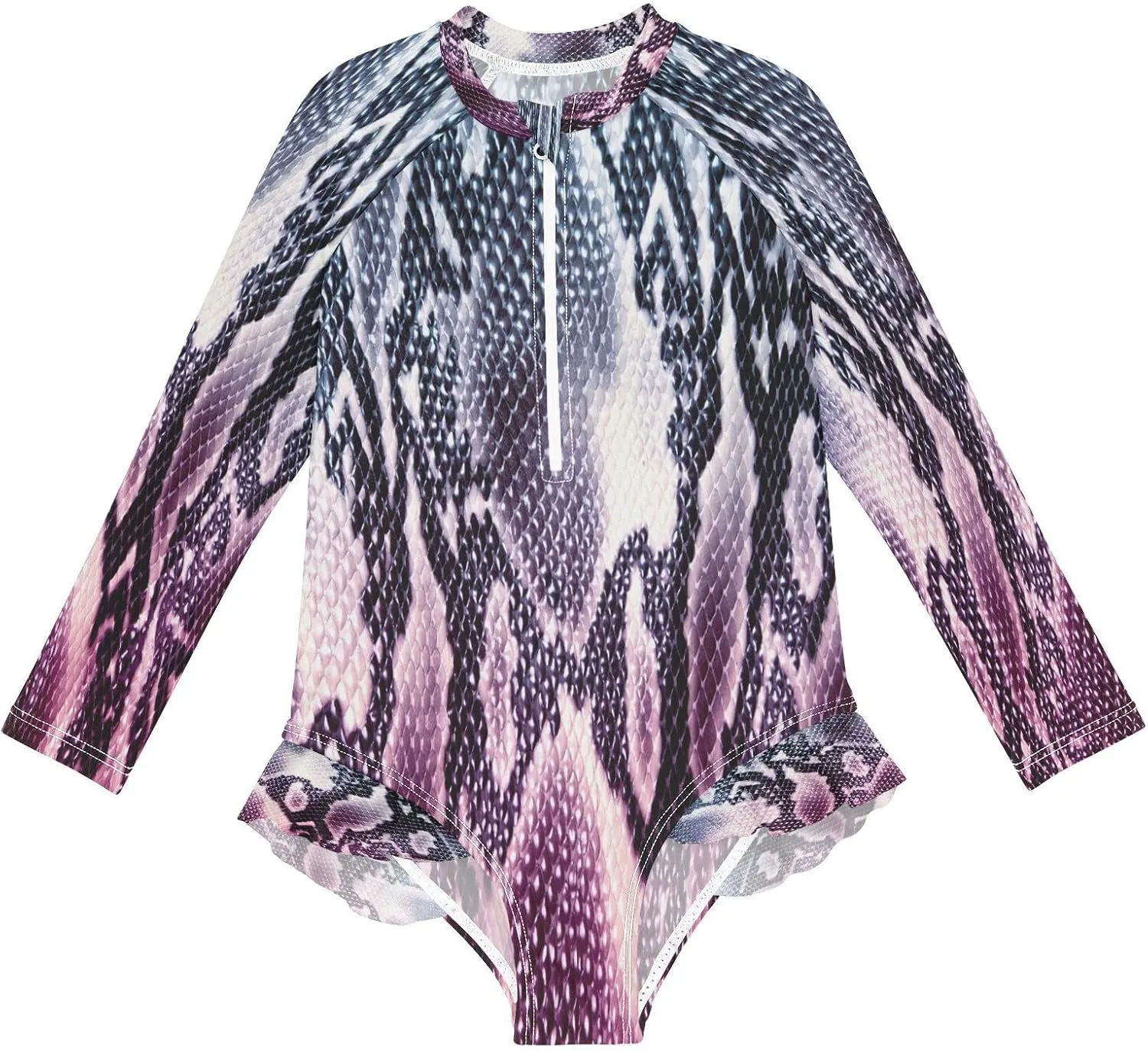QUGRL Girls Rash Guard Bathing Suit Long Sleeve One Piece Swimsuits UPF 50  Toddler Kids Zipper Swimwear 3-12 Years