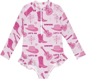 QUGRL Girls Rash Guard Bathing Suit Long Sleeve One Piece Swimsuits UPF 50  Toddler Kids Zipper Swimwear 3-12 Years