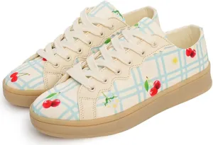 Retro Casual Canvas Tennis Lace Up Comfortable Walking Shoes for Women Low Top Lightweight Sneakers for Women