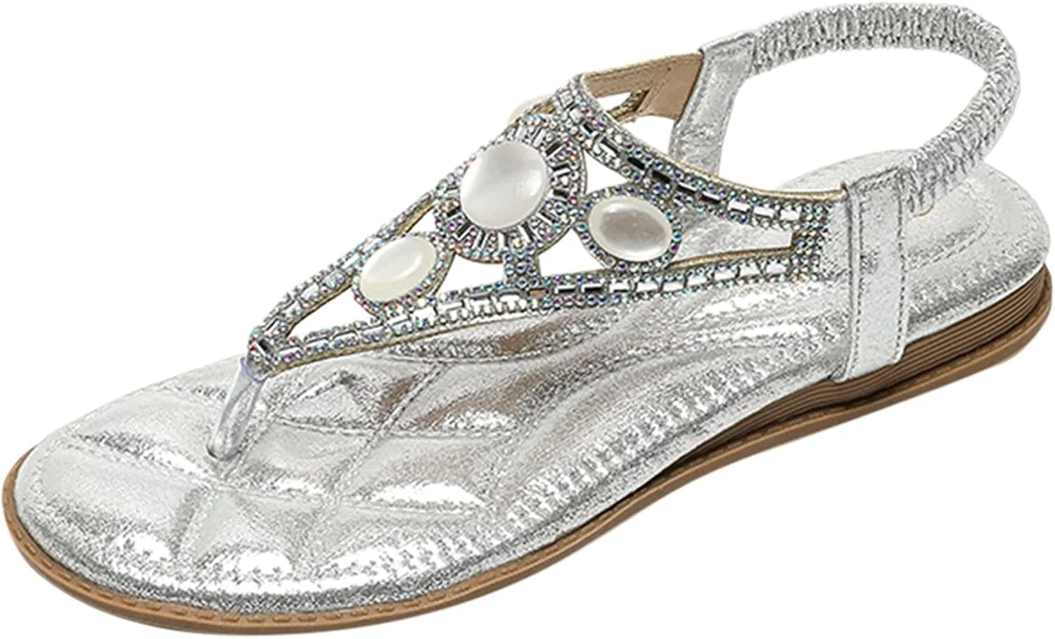 Rhinestone Sandals for Women Flat Trendy Sparkling Boho Flat Shoes Beautiful Sparkling Boho Flat Sandals for Summer