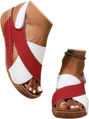 SACFOF Womens Orthopedic Sandals Summer Color Block Arch Support Shoes Casual Ankle Strap Slingback Comfortable Dress Shoes