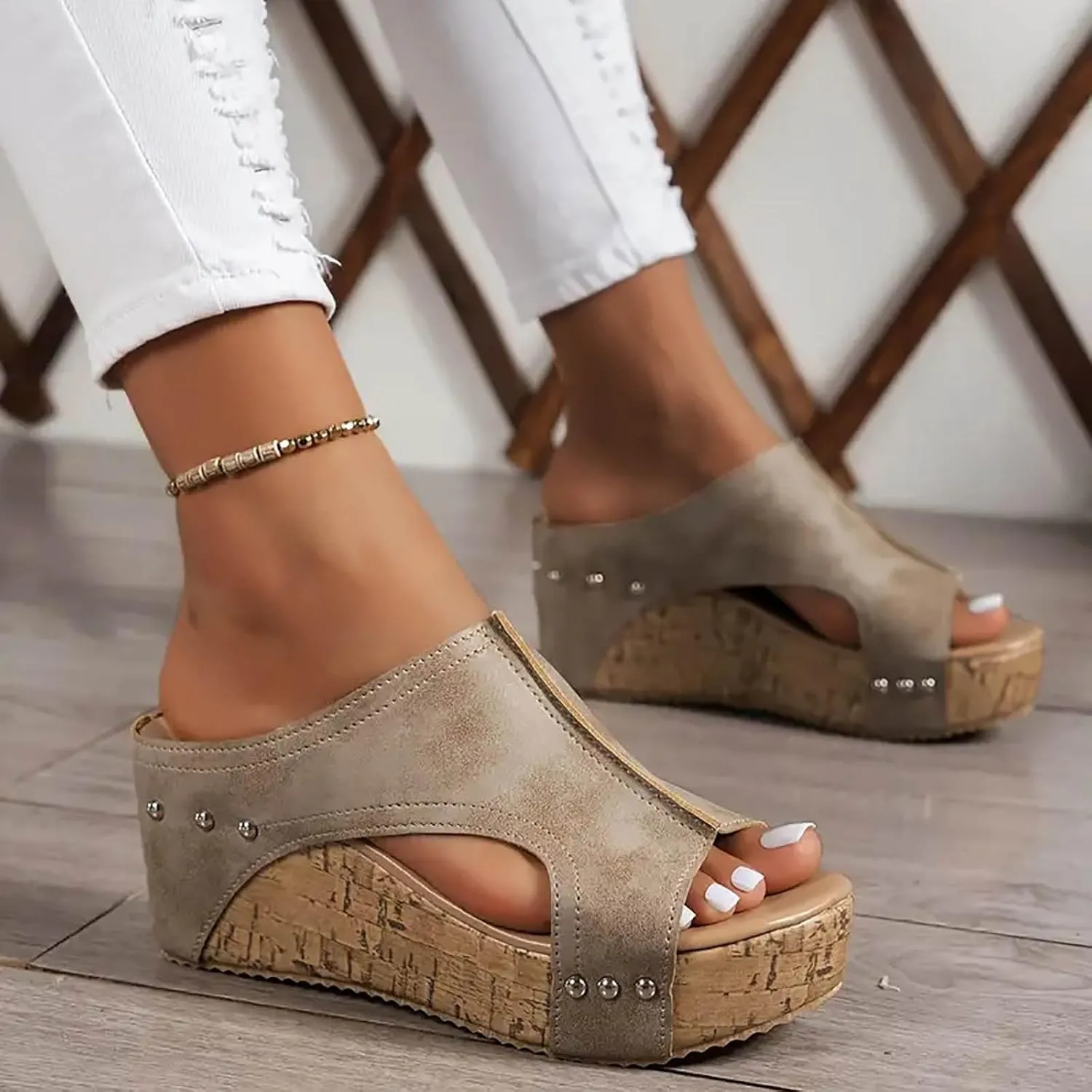 Sandals for Women Wide Dressy Summer Platform Sandals Comfy Wedges Slippers Shoes with Arch Support Slip on Slides