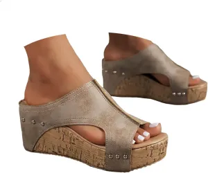 Sandals for Women Wide Dressy Summer Platform Sandals Comfy Wedges Slippers Shoes with Arch Support Slip on Slides