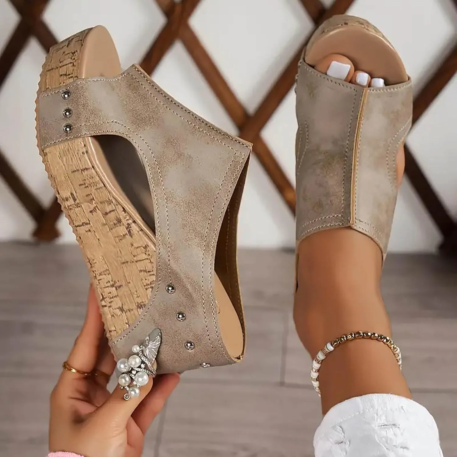 Sandals for Women Wide Dressy Summer Platform Sandals Comfy Wedges Slippers Shoes with Arch Support Slip on Slides
