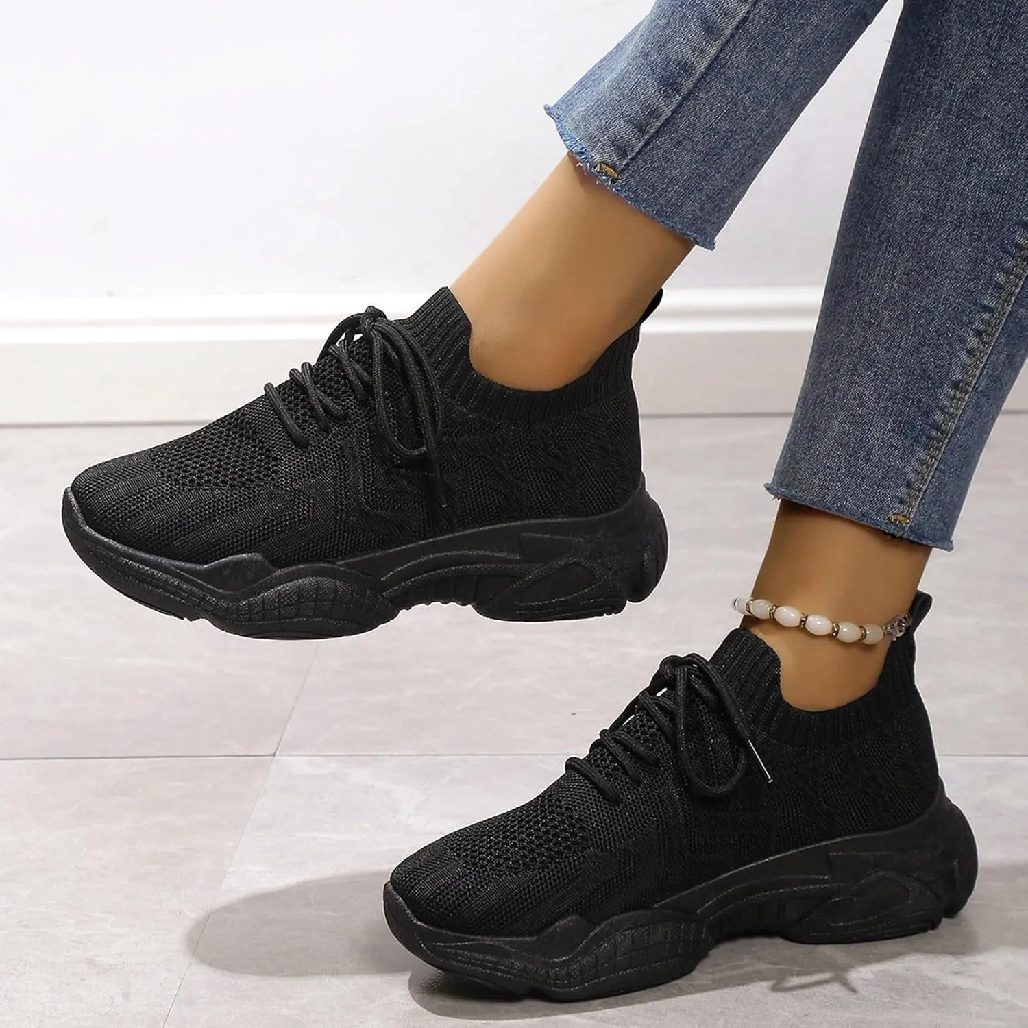 SBGMoSJ Platform Sneakers for Women Fashion 2 Inch High Extra Wide Slip On Sneakers for Women Womens Shoes Casual Fall Wedge Heel Black Tennis Shoes Women Slip Ons Comfy Shoes for Women