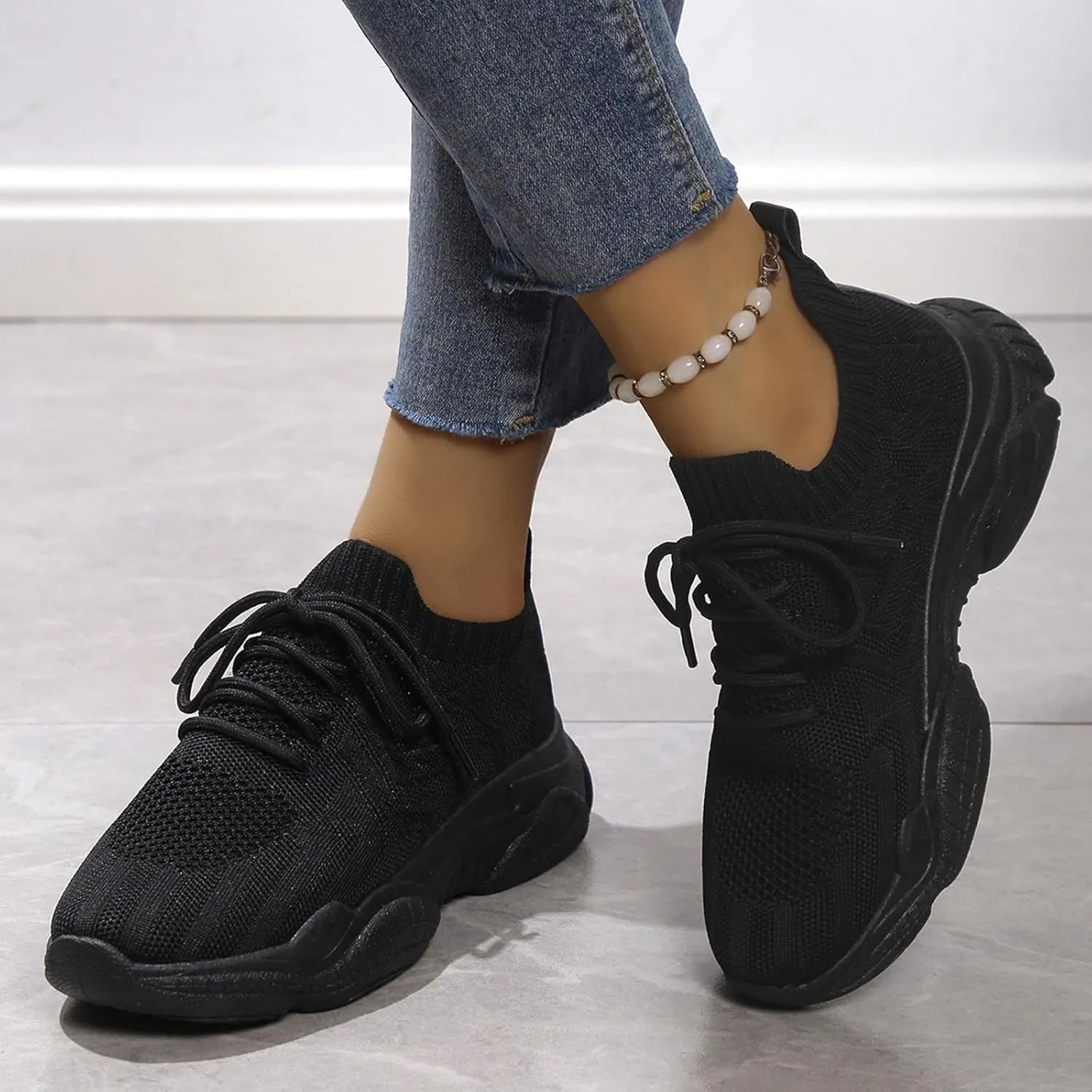 SBGMoSJ Platform Sneakers for Women Fashion 2 Inch High Extra Wide Slip On Sneakers for Women Womens Shoes Casual Fall Wedge Heel Black Tennis Shoes Women Slip Ons Comfy Shoes for Women