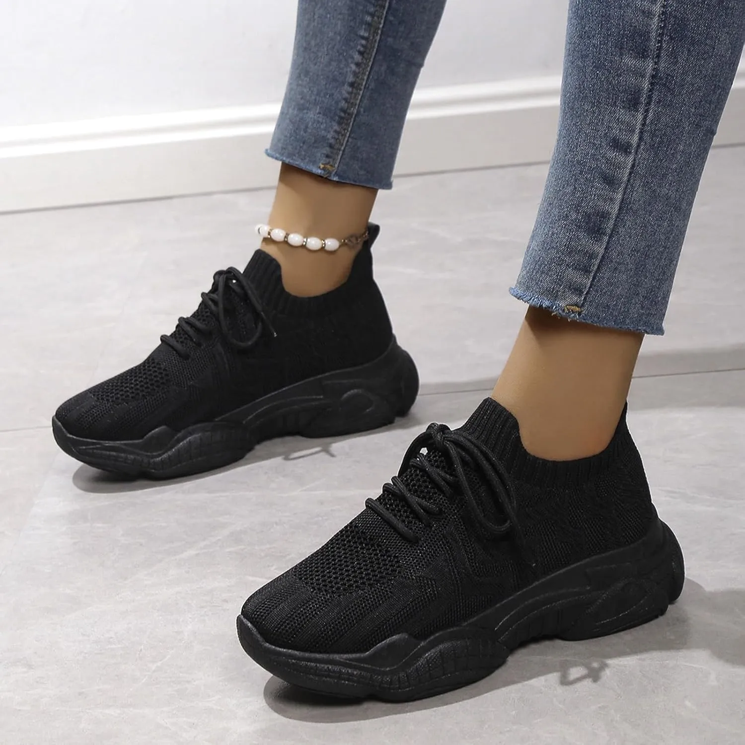 SBGMoSJ Platform Sneakers for Women Fashion 2 Inch High Extra Wide Slip On Sneakers for Women Womens Shoes Casual Fall Wedge Heel Black Tennis Shoes Women Slip Ons Comfy Shoes for Women