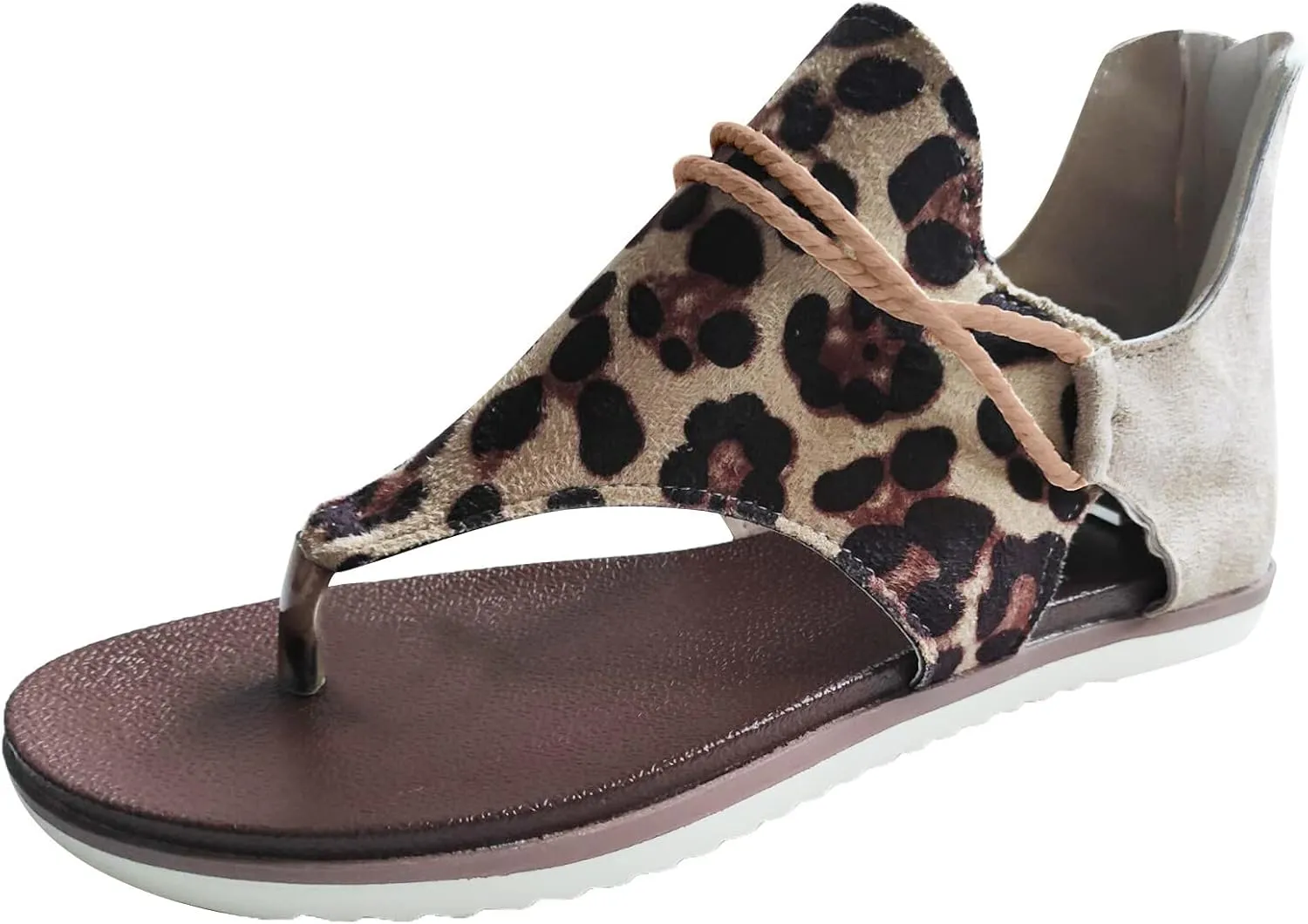 Shoes Summer Sandals Lace Print Casual Flat Women Zip Ladies Leopard Up Wedge for Women Sandals
