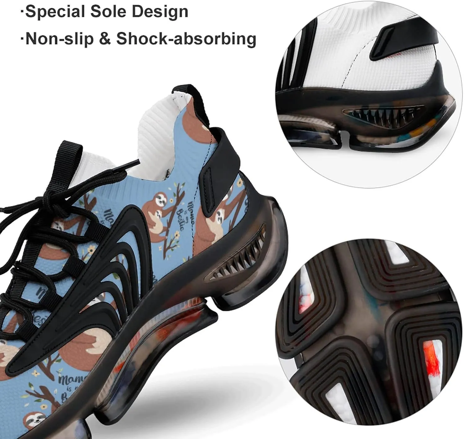 Sloth Mama is My Bestie Walking Shoes for Men Lightweight Tennis Fashion Elastic Sports Shoes Cushion Basketball Shoes