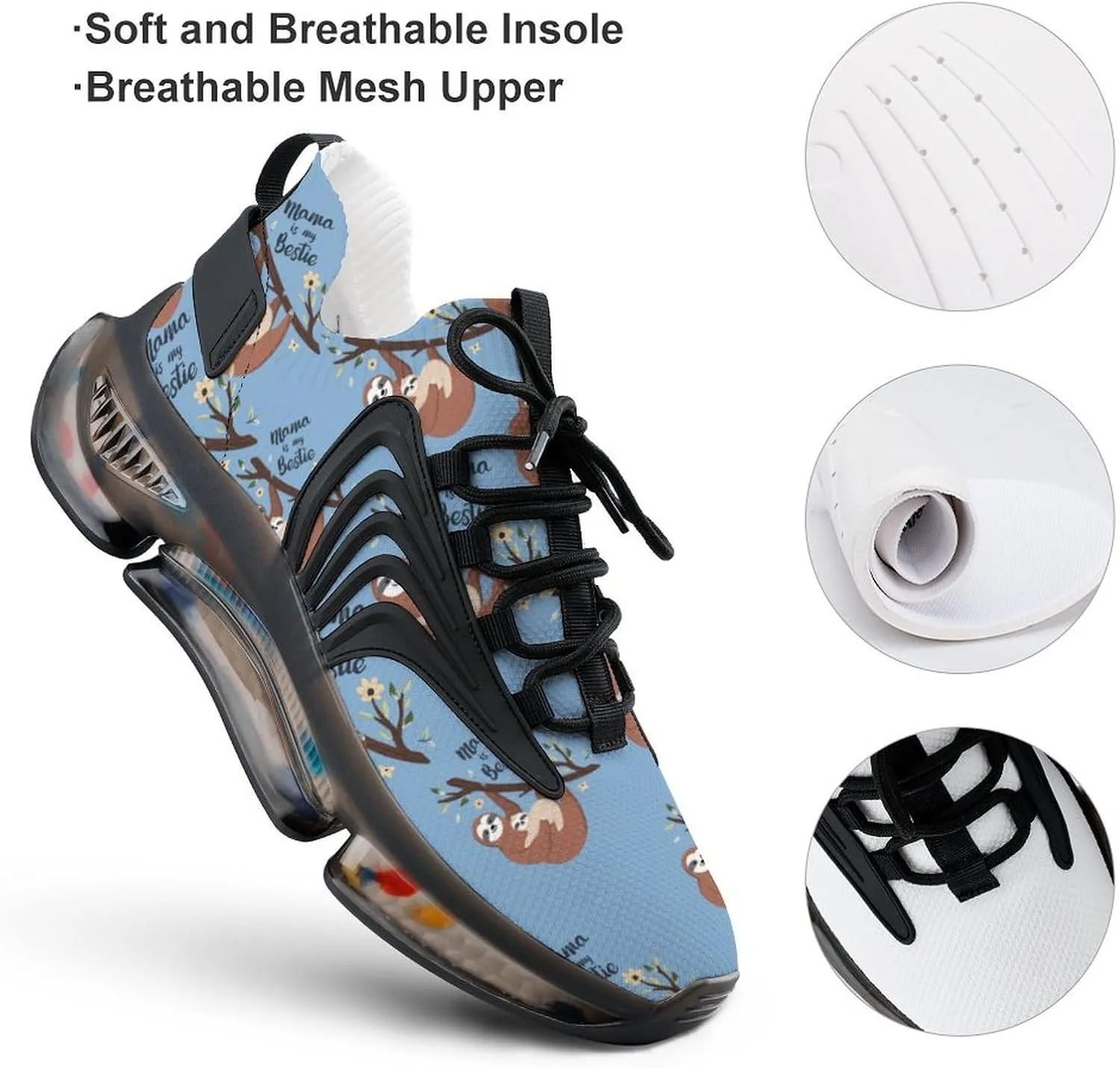 Sloth Mama is My Bestie Walking Shoes for Men Lightweight Tennis Fashion Elastic Sports Shoes Cushion Basketball Shoes