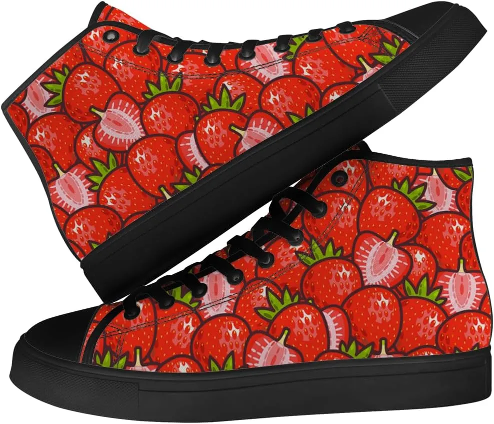 Strawberry Shoes for Men Women Fruit High Top Canvas Sneakers Lace Up Casual Walking Shoes Gifts for Dad Mom