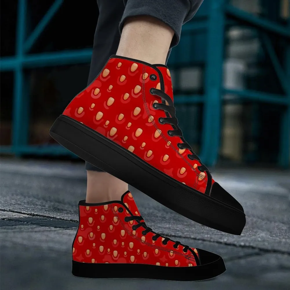 Strawberry Shoes for Men Women Fruit High Top Canvas Sneakers Lace Up Casual Walking Shoes Gifts for Dad Mom