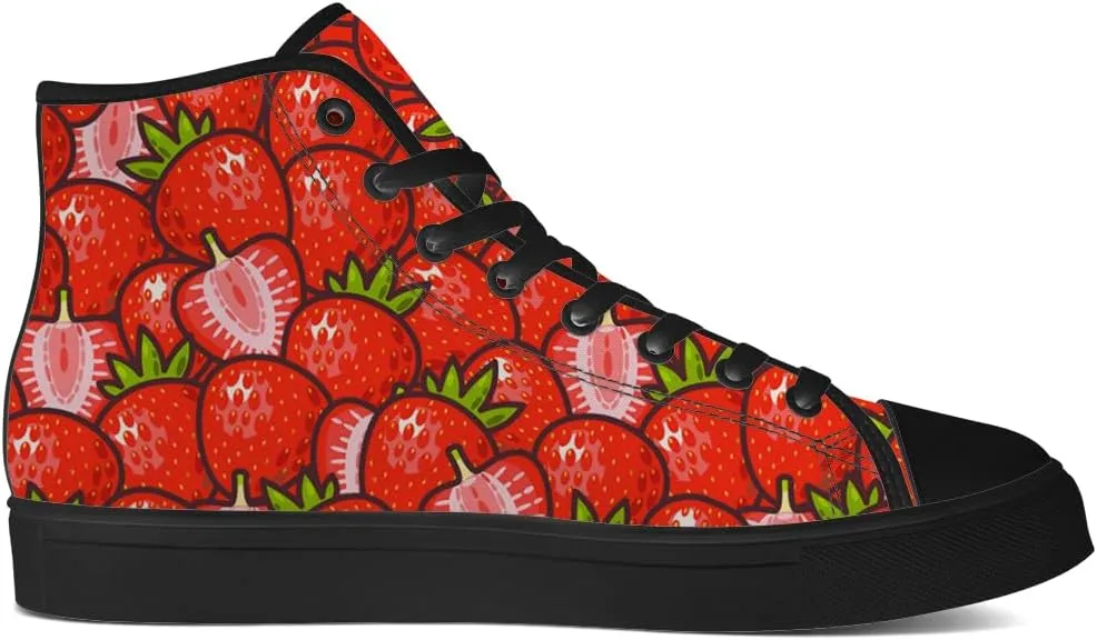 Strawberry Shoes for Men Women Fruit High Top Canvas Sneakers Lace Up Casual Walking Shoes Gifts for Dad Mom