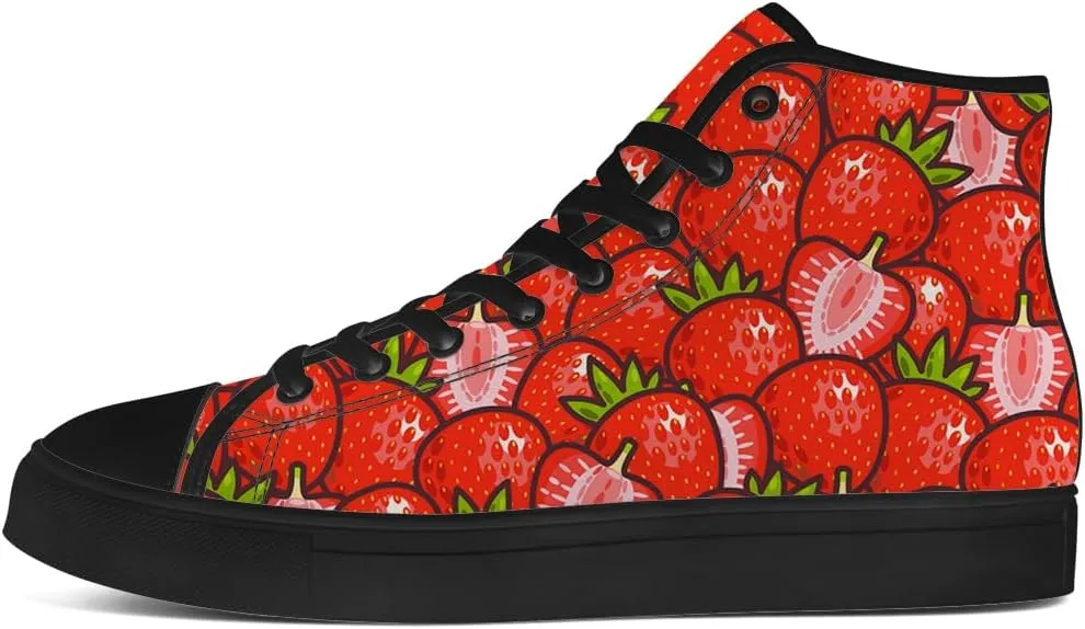 Strawberry Shoes for Men Women Fruit High Top Canvas Sneakers Lace Up Casual Walking Shoes Gifts for Dad Mom