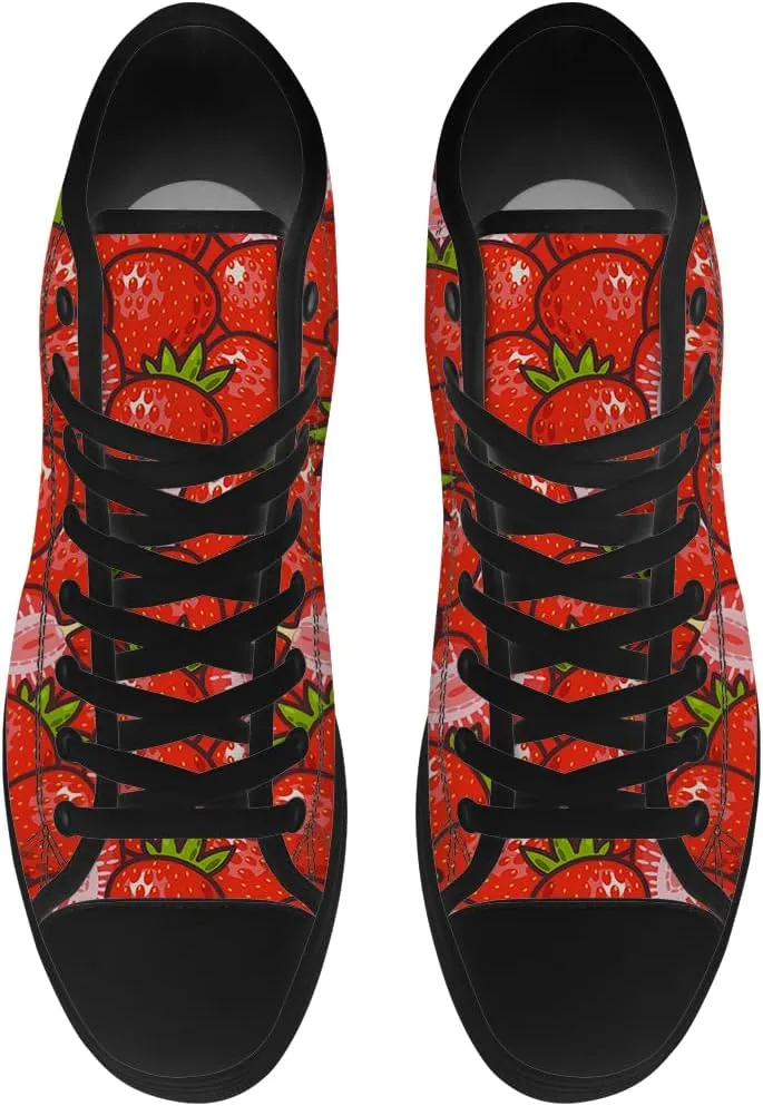 Strawberry Shoes for Men Women Fruit High Top Canvas Sneakers Lace Up Casual Walking Shoes Gifts for Dad Mom