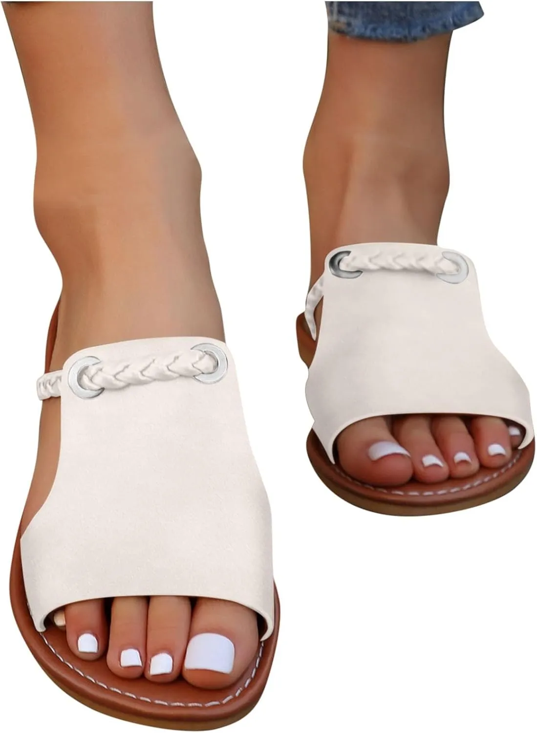 Summer Shoes Women Flat Slides for Woman Cute Slip on Stylish Braided Strap Open Toe Slide Sandals for Dressy Casual