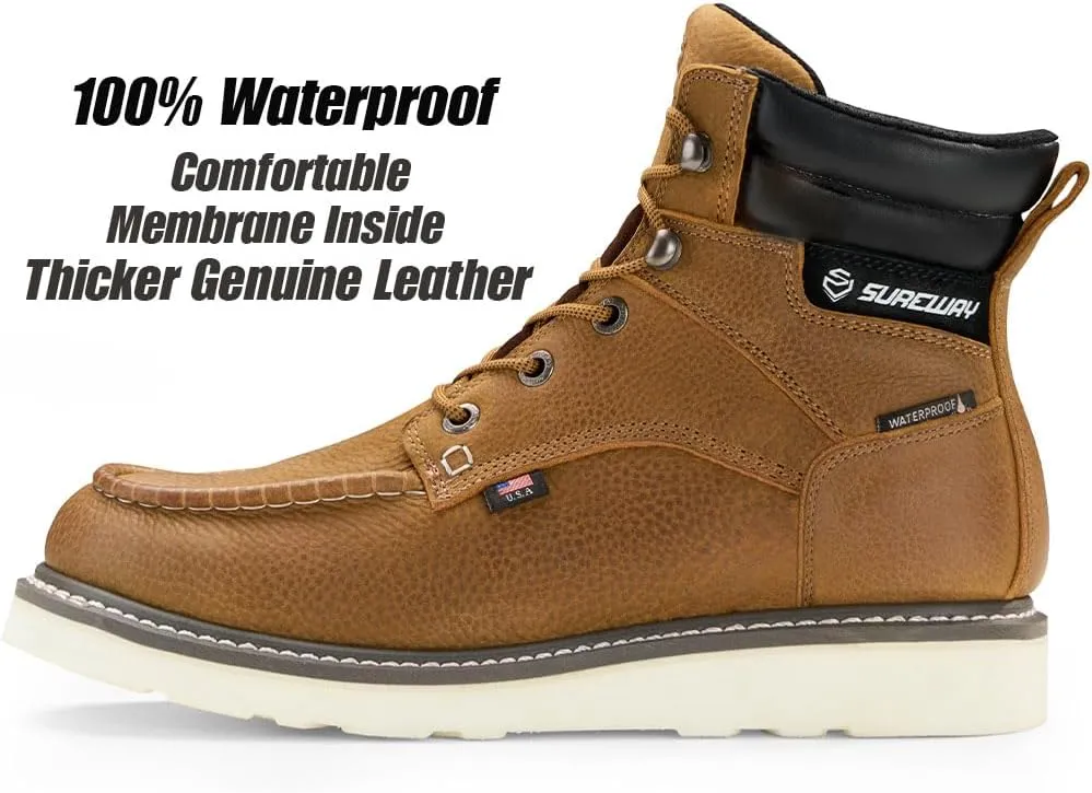 SUREWAY Men's 6" Heavy Duty Soft Toe Waterproof Work Boots,EH Construction Industrial Safety Leather Work Boots,Lace Up Moc Toe Work Boot,Goodyear Welt Oil/Slip Resistant Comfortable Outsole