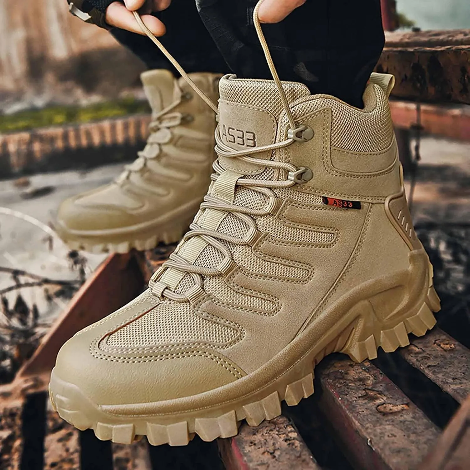 Tactical Boots for Men, Men's Waterproof Hiking Boots, Outdoor Lightweight Work Boots, With Zipper Work Boots for Men, Lightweight Motorcycle Boots, Men Combat Boots