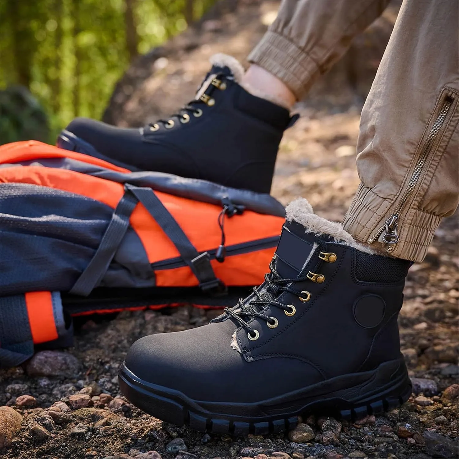 Thick Bottom Non Slip Boots for Men Fleece Lined Warm Ankle Boots Lace Up Non Slip Winter Water Proof Men Shoe Size 16