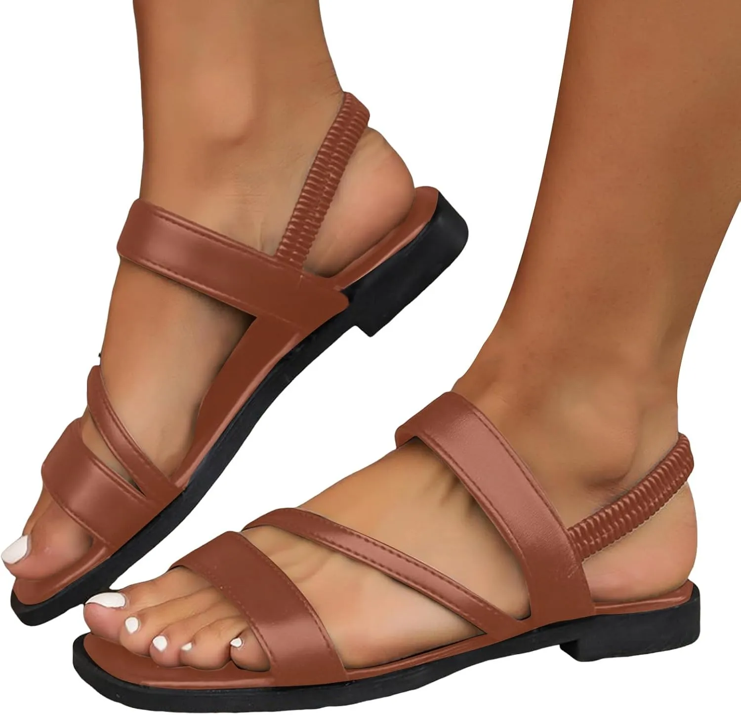 Thin Soled Square Toed Women's Shoes Fashionable Hollow Flat Soled Shiny Outer Wear Solid Women Platform Wedges Sandals