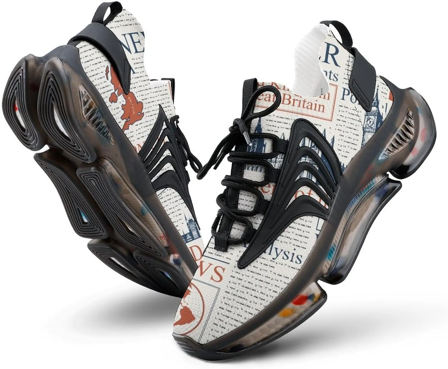 UK London Newspaper Walking Shoes for Men Lightweight Tennis Fashion Elastic Sports Shoes Cushion Basketball Shoes