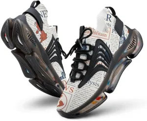 UK London Newspaper Walking Shoes for Men Lightweight Tennis Fashion Elastic Sports Shoes Cushion Basketball Shoes