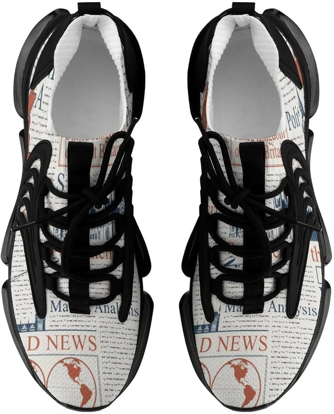 UK London Newspaper Walking Shoes for Men Lightweight Tennis Fashion Elastic Sports Shoes Cushion Basketball Shoes