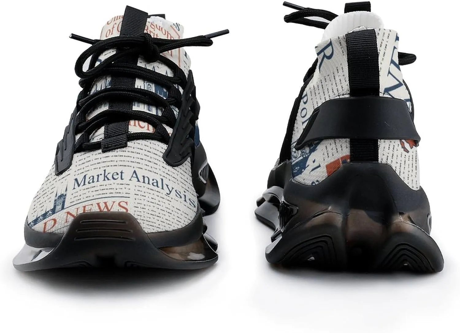 UK London Newspaper Walking Shoes for Men Lightweight Tennis Fashion Elastic Sports Shoes Cushion Basketball Shoes
