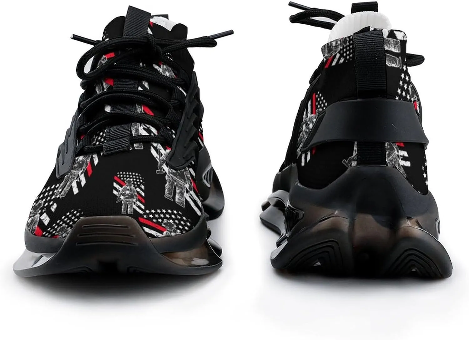 US Fireman Red Line Flag Walking Shoes for Men Lightweight Tennis Fashion Elastic Sports Shoes Cushion Basketball Shoes