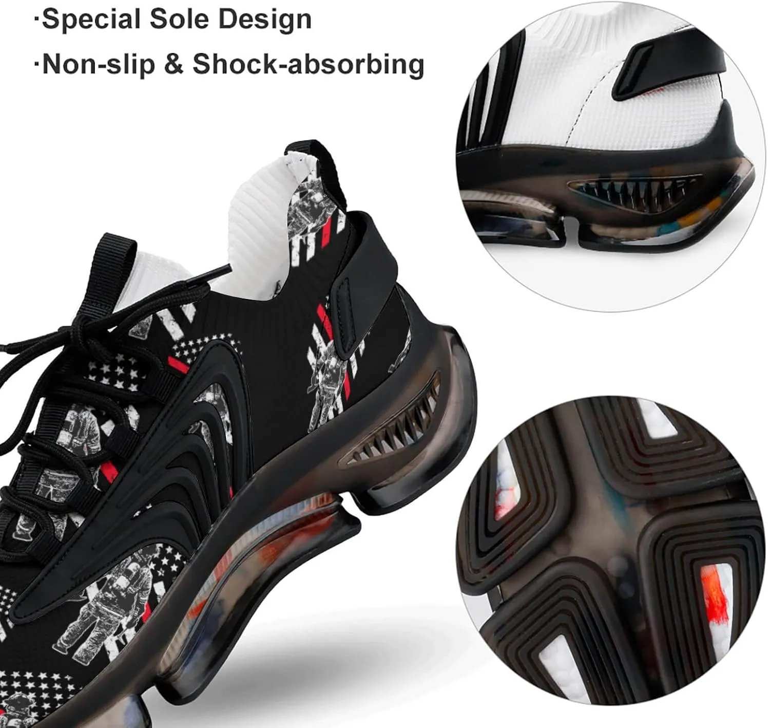 US Fireman Red Line Flag Walking Shoes for Men Lightweight Tennis Fashion Elastic Sports Shoes Cushion Basketball Shoes