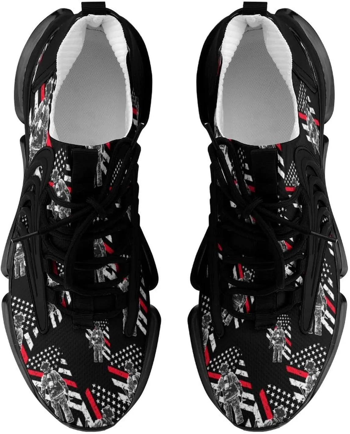 US Fireman Red Line Flag Walking Shoes for Men Lightweight Tennis Fashion Elastic Sports Shoes Cushion Basketball Shoes