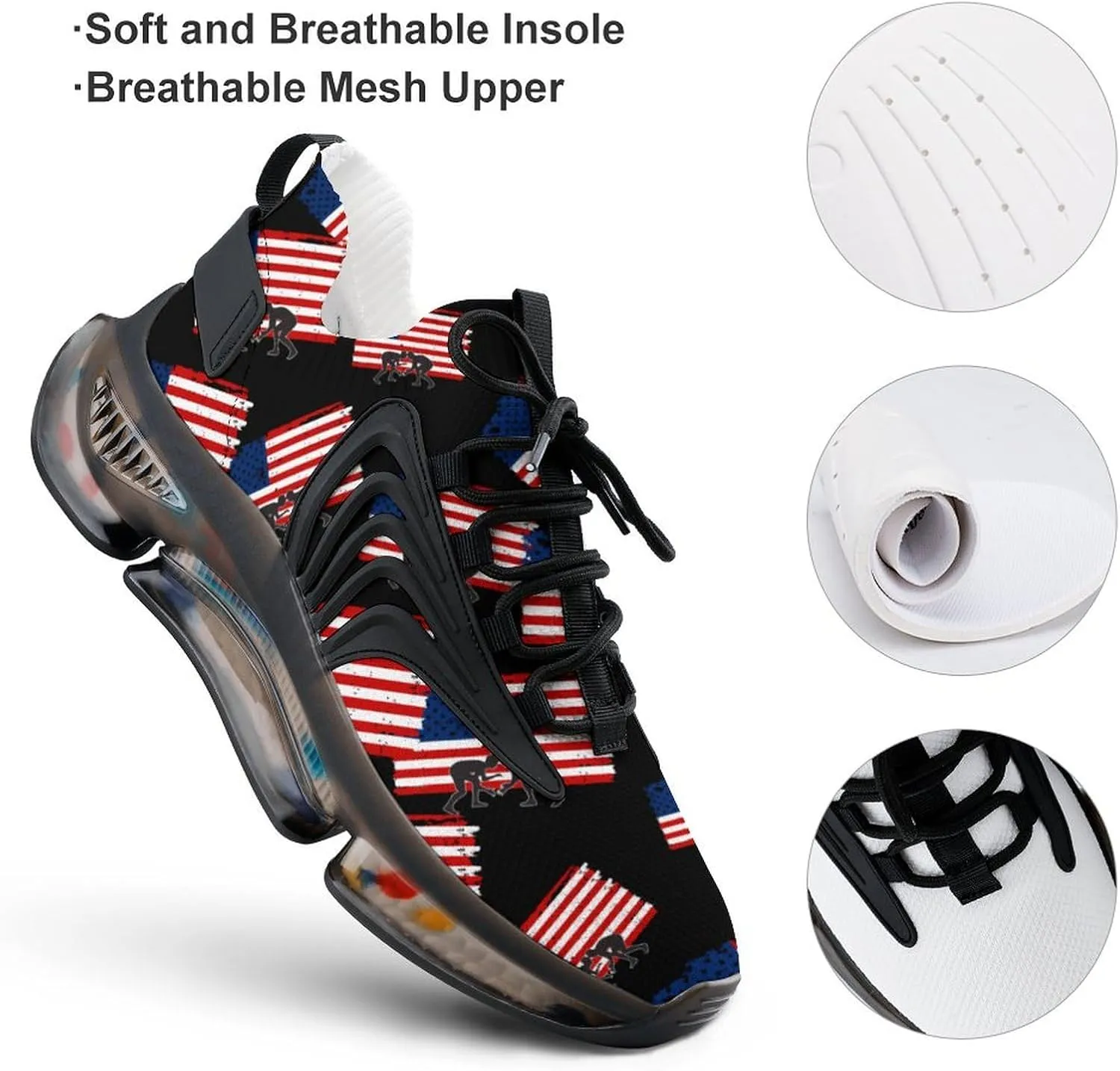 USA Flag Wrestling Walking Shoes for Men Lightweight Tennis Fashion Elastic Sports Shoes Cushion Basketball Shoes