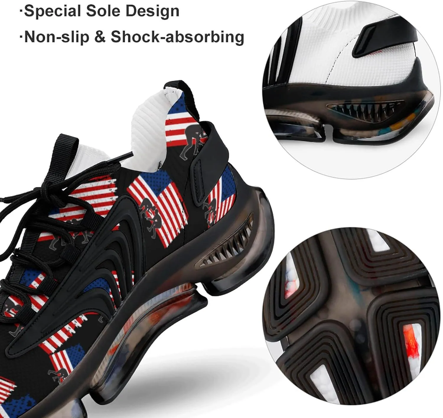 USA Flag Wrestling Walking Shoes for Men Lightweight Tennis Fashion Elastic Sports Shoes Cushion Basketball Shoes