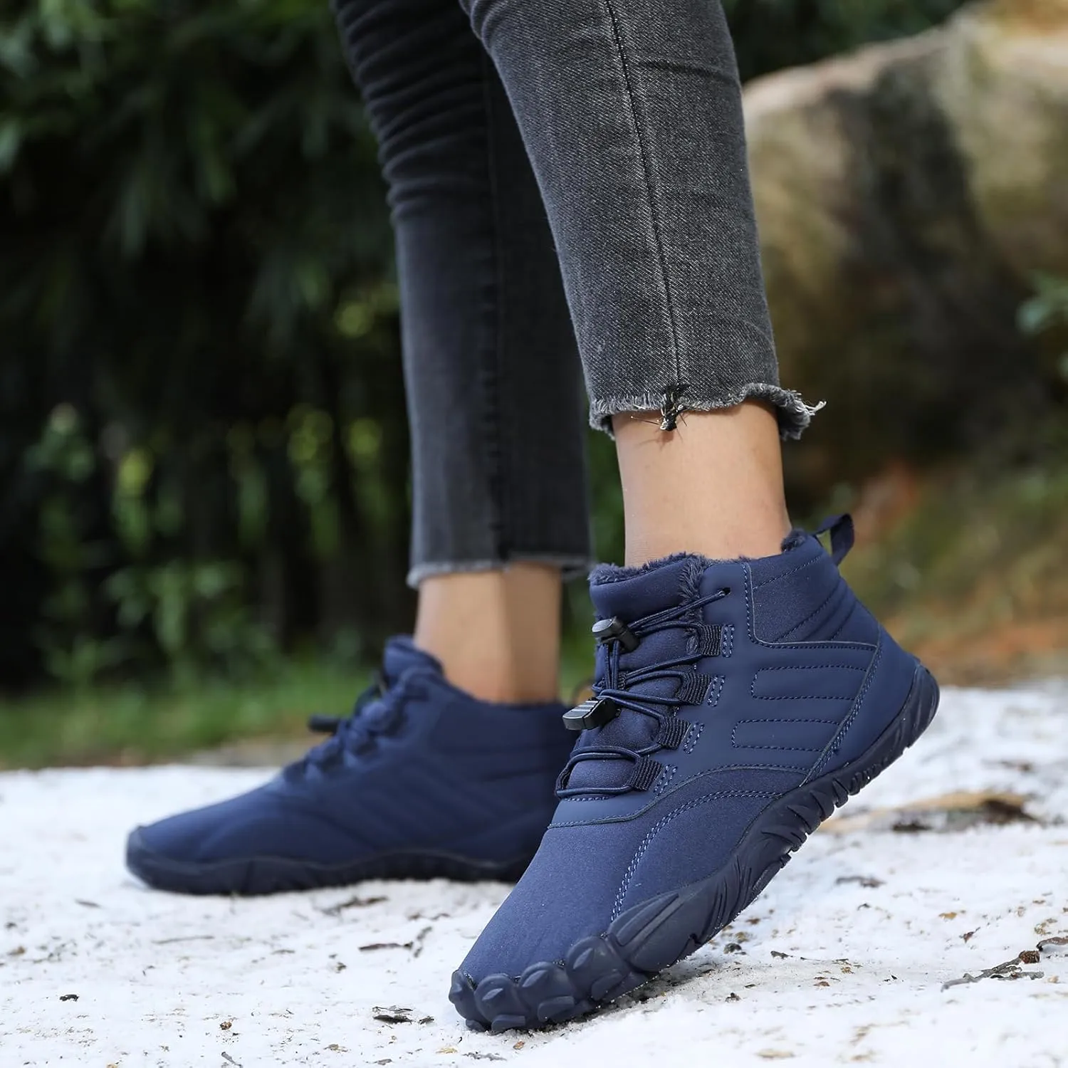 uSecee Men's Women's Winter Barefoot Hiking Boots Winter Warm Wide Toe Box Shoes Minimalist Waterproof Hiking Shoes Zero Drop Non Slip Sneakers Fur Lined Snow Boots Walking Outdoor Unisex